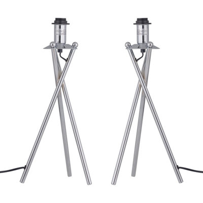 First Choice Lighting Set of 2 Chrome Tripod Base Only Table Lamps