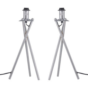 First Choice Lighting Set of 2 Chrome Tripod Base Only Table Lamps