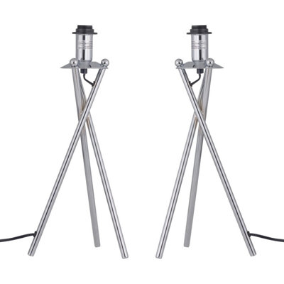 First Choice Lighting Set of 2 Chrome Tripod Table Lamps Base Only