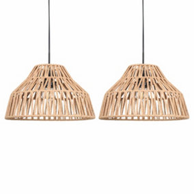 First Choice Lighting Set of 2 Clara Natural Paper String Easy Fit Fabric Pendant Shades