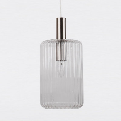 First Choice Lighting Set of 2 Clear and Brushed Chrome Fluted Glass Design Pendant Fittings