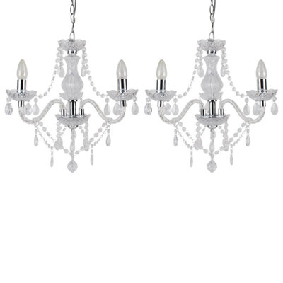 First Choice Lighting Set of 2 Clear and Chrome Marie Therese Style 3 x 40W Chandelier