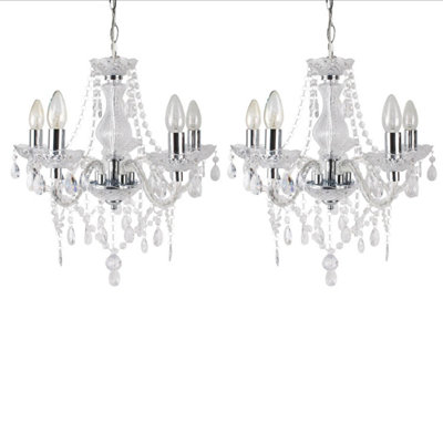 First Choice Lighting Set of 2 Clear and Chrome Marie Therese Style 5 x 40W Chandelier