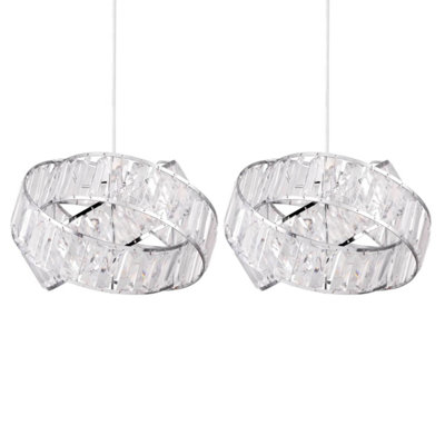 First Choice Lighting Set of 2 Clear Jewelled Layered Twist Ceiling Light Shades