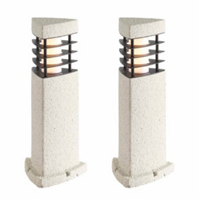 First Choice Lighting Set of 2 Clifton LED Grey Resin Black Frosted IP44 Outdoor Post Lights