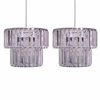 First Choice Lighting Set of 2 Clint - Chrome Clear Easy Fit Fabric Pendant Shades