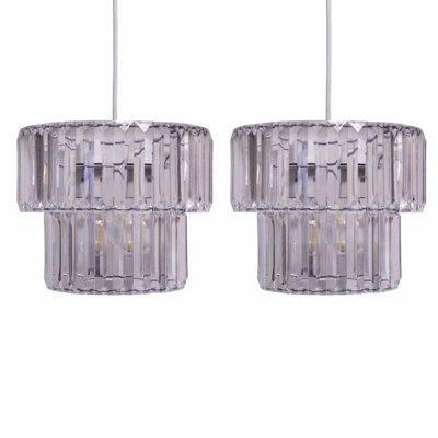 First Choice Lighting Set of 2 Clint - Chrome Clear Easy Fit Fabric Pendant Shades