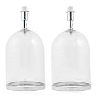 First Choice Lighting Set of 2 Cloche - Clear Glass Chrome Large Base Only Table Lamps