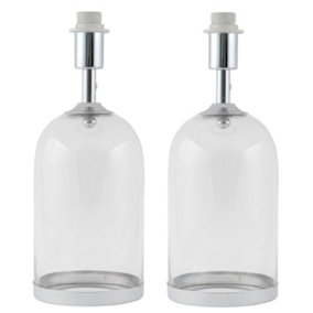 First Choice Lighting Set of 2 Cloche - Clear Glass Chrome Medium Base Only Table Lamps