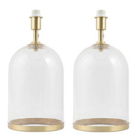 First Choice Lighting Set of 2 Cloche - Clear Glass Satin Brass Large Base Only Table Lamps