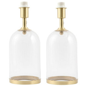 First Choice Lighting Set of 2 Cloche - Clear Glass Satin Brass Medium Base Only Table Lamps