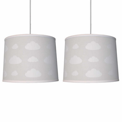 First Choice Lighting Set of 2 Clouds Light Grey Easy Fit Fabric Pendant Shade