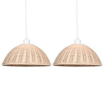 First Choice Lighting Set of 2 Colette Natural Rattan Easy Fit Fabric Pendant Shades