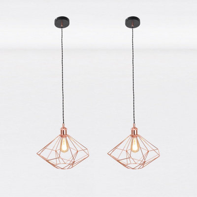 First Choice Lighting Set of 2 Copper Geometric Pendant Light Fittings