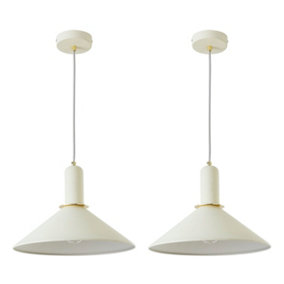 First Choice Lighting - Set of 2 Corben Matt White Ceiling Pendants with Brushed Gold Detail