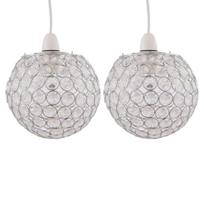 First Choice Lighting Set of 2 Crown Chrome Clear Easy Fit Jewelled Pendant Shades