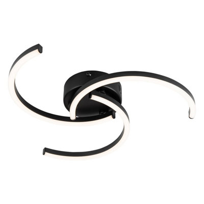 First Choice Lighting Set of 2 Curve Black LED Flush Ceiling Lights