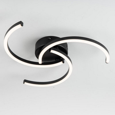 First Choice Lighting Set of 2 Curve Black LED Flush Ceiling Lights