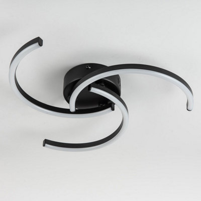 First Choice Lighting Set of 2 Curve Black LED Flush Ceiling Lights