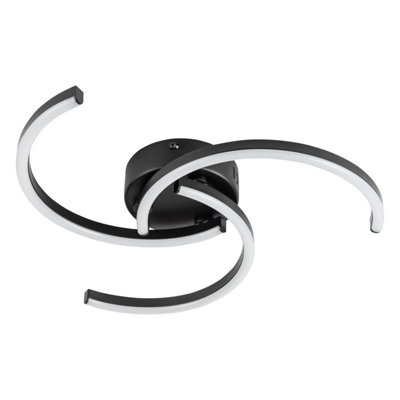 First Choice Lighting Set of 2 Curve Black LED Flush Ceiling Lights