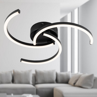First Choice Lighting Set of 2 Curve Black LED Flush Ceiling Lights
