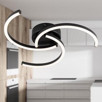 First Choice Lighting Set of 2 Curve Black LED Flush Ceiling Lights