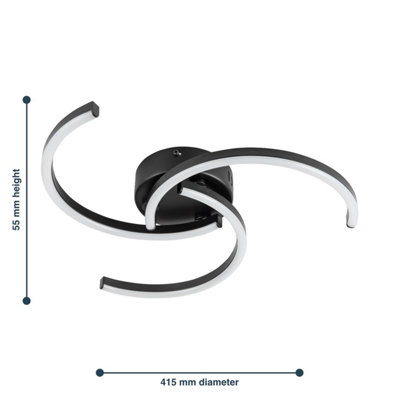 First Choice Lighting Set of 2 Curve Black LED Flush Ceiling Lights