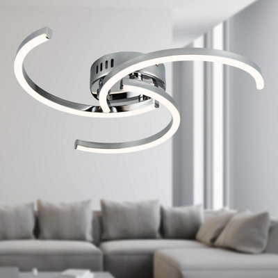 First Choice Lighting Set of 2 Curve Chrome LED Flush Ceiling Lights