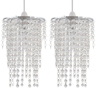 First Choice Lighting Set of 2 Daisy Chrome Clear Easy Fit Jewelled Pendant Shades