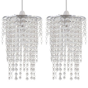First Choice Lighting Set of 2 Daisy Chrome Clear Easy Fit Jewelled Pendant Shades