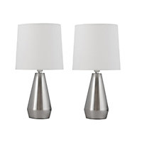 First Choice Lighting Set of 2 Dara Brushed Chrome Ivory Touch Table Lamp With Shades