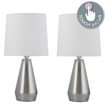 First Choice Lighting Set of 2 Dara Brushed Chrome Ivory Touch Table Lamp With Shades