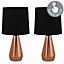 First Choice Lighting Set of 2 Dara Copper Black Touch Table Lamp With Shades