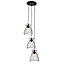 First Choice Lighting - Set of 2 Diablo Black Cage Design 3 Light Ceiling Pendant Lights