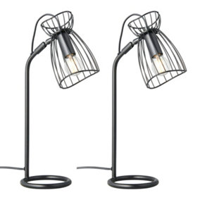 First Choice Lighting - Set of 2 Diablo Black Cage Design Task Table Lamps or Bedside Lights