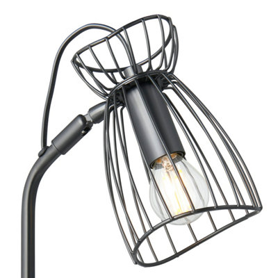 First Choice Lighting - Set of 2 Diablo Black Cage Design Task Table Lamps or Bedside Lights
