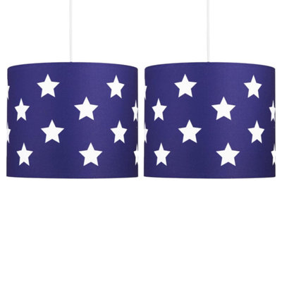 First Choice Lighting Set of 2 Digi Blue With White Stars Print 25 cm