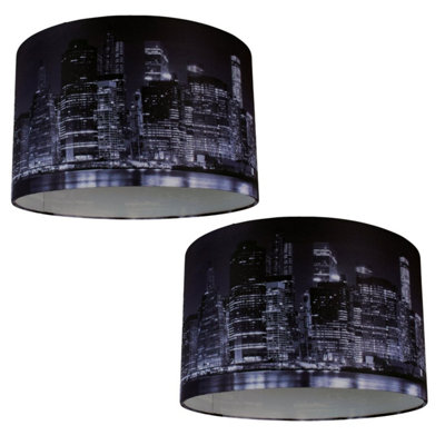 First Choice Lighting Set of 2 Digitally Printed Shade with New York City Skyline 320mm Diameter