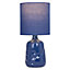First Choice Lighting Set of 2 Dimple Navy Blue Ceramic 28.5 cm Table Lamp With Shades