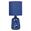First Choice Lighting Set of 2 Dimple Navy Blue Ceramic 28.5 cm Table Lamp With Shades