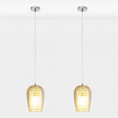 First Choice Lighting Set of 2 Dimpled Glass and Jewelled Pendant Lights