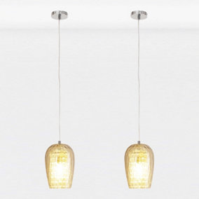 First Choice Lighting Set of 2 Dimpled Glass and Jewelled Pendant Lights