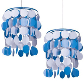 First Choice Lighting Set of 2 Disc Chrome Blue And White Easy Fit Pendant Shades