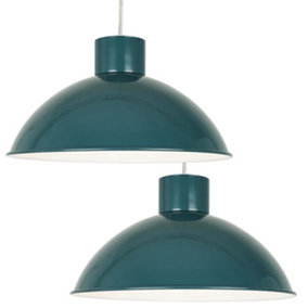 First Choice Lighting Set of 2 Domed Teal Green Easy Fit Metal Pendant Shades