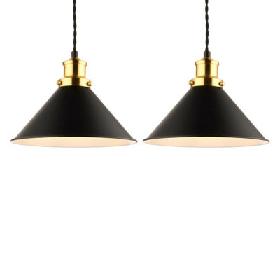 First Choice Lighting Set of 2 Downton Black with Brushed Gold Pendants
