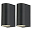 First Choice Lighting Set of 2 Drayton Black Clear Glass 2 Light IP44 Outdoor Wall Washer Lights