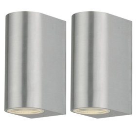First Choice Lighting Set of 2 Drayton Brushed Aluminium Outdoor Twin Wall Lights