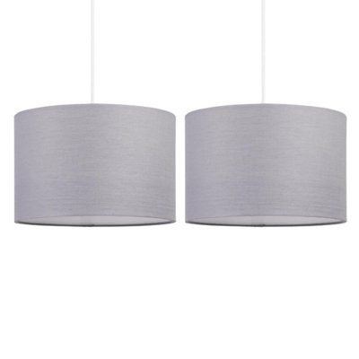 First Choice Lighting Set of 2 Drum Dark Grey 25 cm Easy Fit Fabric Pendant Shades