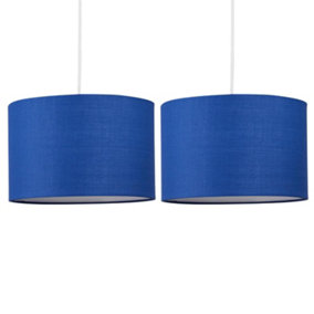 First Choice Lighting Set of 2 Drum Navy Blue 25 cm Easy Fit Fabric Pendant Shades