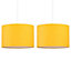 First Choice Lighting Set of 2 Drum Ochre 25 cm Easy Fit Fabric Pendant Shades